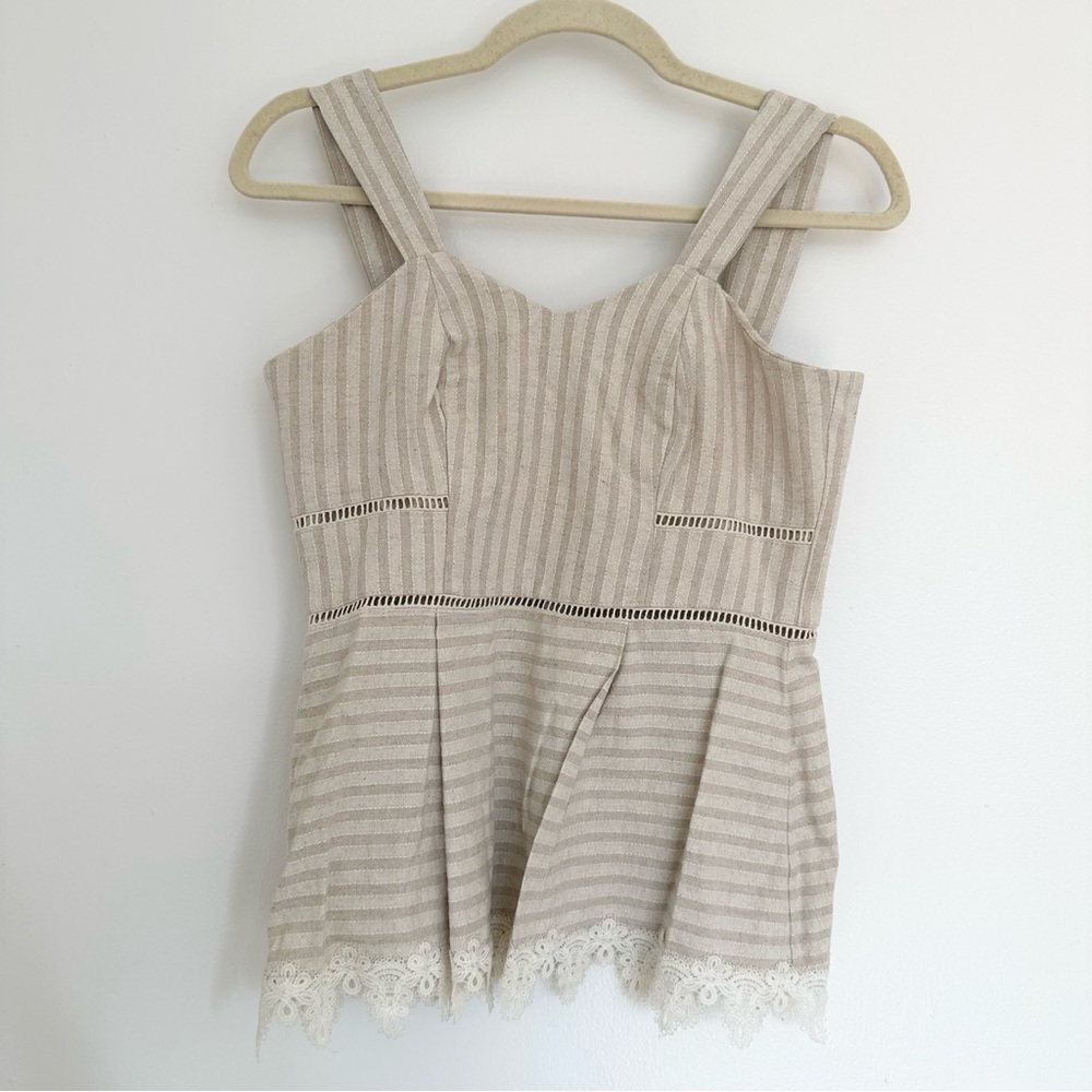Peplum Striped Top wit Eyelet and Lace Details